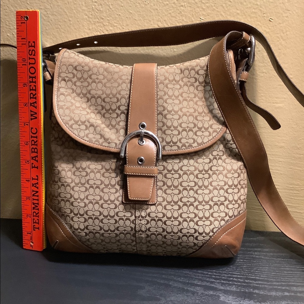 Coach Tan Leather/Monogram Canvas Crossbody Bag - image 3